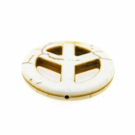 Gekleurd Turquoise kraal, Peace teken, wit, 14 mm (5 st.)