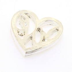 Metaal, tussenstuk zonder rijggaatjes, hart, zilver, 22 x 24 mm (3 st.)