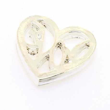 Metaal, tussenstuk zonder rijggaatjes, hart, zilver, 22 x 24 mm (3 st.)