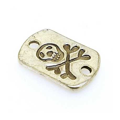 Metaal, tussenstuk met twee rijggaatjes, skull met beenderen, antique zilver, 26 x 18 mm (3 st.)