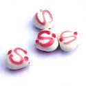 Glaskraal, hartje, wit met roze slingerbump, 15x16 mm (5 st.)