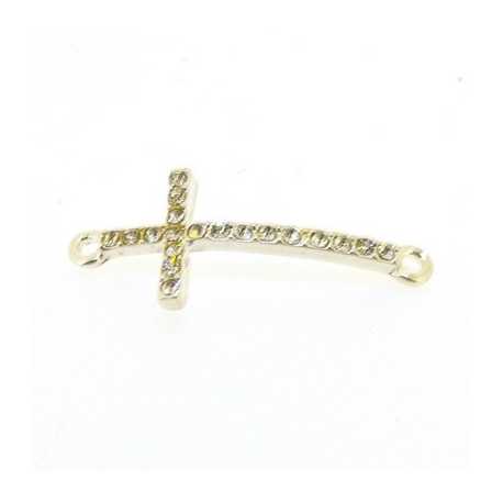 Metaal, tussenstuk, zilver, kruis met strass, gebogen, 32 mm (1 st.)