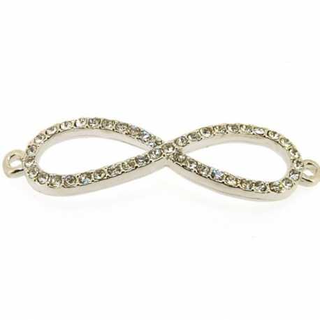 Metaal, tussenstuk, zilver, infinity teken met strass, gebogen, 42 mm (1 st.)