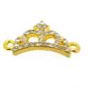 Metaal, tussenstuk, goud, kroontje met strass, gebogen, 24 mm (1 st.)