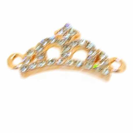 Metaal, tussenstuk, roségoud, kroontje met strass, gebogen, 24 mm (1 st.)