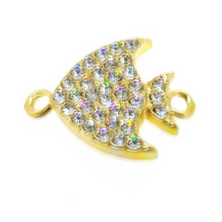 Metaal, tussenstuk, goud, vis met strass, gebogen, 20 mm (1 st.)