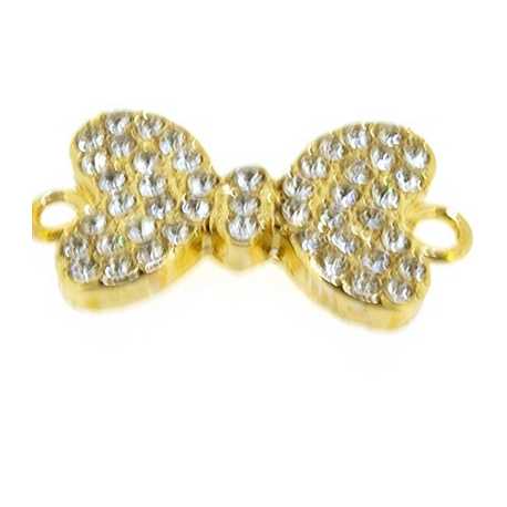 Metaal, tussenstuk, goud, strik met strass, gebogen, 24 mm (1 st.)