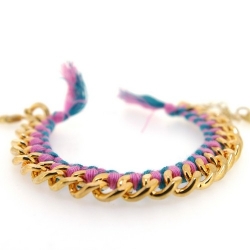 Zelfmaakpakketje trendy geknoopte Ibiza Style armband, roze/turquoise, goudkleurige armband (1 st.)