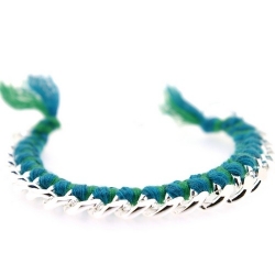Zelfmaakpakketje trendy geknoopte Ibiza Style armband, turquoise/groen, zilverkleurige armband (1 st.)