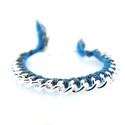 Zelfmaakpakketje trendy geknoopte Ibiza Style armband, blauw/grijs gemeleerd, zilverkleurige armband (1 st.)