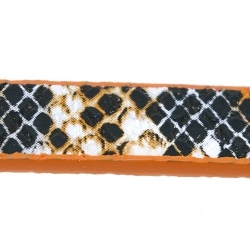 Snakeleather, plat, oranje/wit, 1 cm (1.20 mtr.)