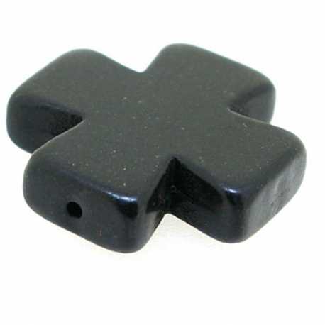 Gekleurd Turquoise kraal, zwart, kruis, 24 mm (streng)