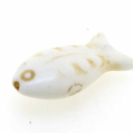 Gekleurd Turquoise kraal, wit, vis, 24 x 12 mm (streng)