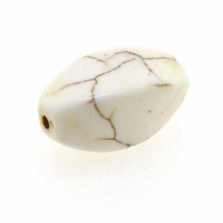 Gekleurd Turquoise kraal, wit, ovaal, hoekig, 18 x 9 mm (streng)