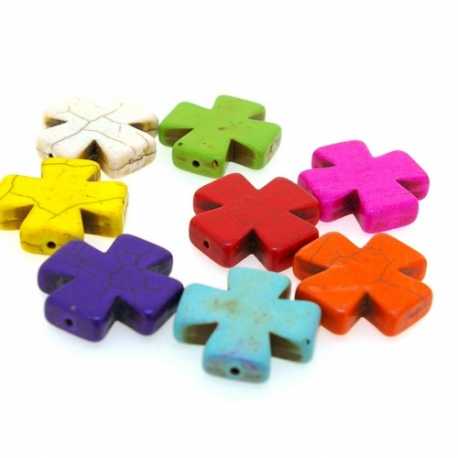 Gekleurd Turquoise kraal, kruis, mix, 24 mm (ca. 16 st.)