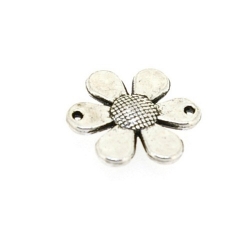 Metaal, tussenstuk met twee rijggaatjes, zilver, bloem, 15 mm (5 st.)