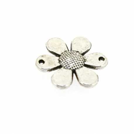 Metaal, tussenstuk met twee rijggaatjes, zilver, bloem, 15 mm (5 st.)