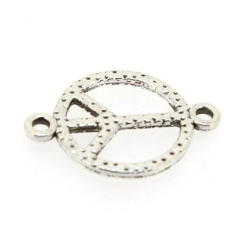 Metaal, tussenstuk, zilver, peace teken, 24 mm (3 st.)
