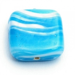 Glaskraal, vierkant, turquoise, gemarmerd, 18 mm (5 st.)