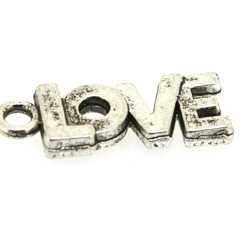 Metaal, bedel, LOVE, zilver, 21 x 8 mm (5 st.)