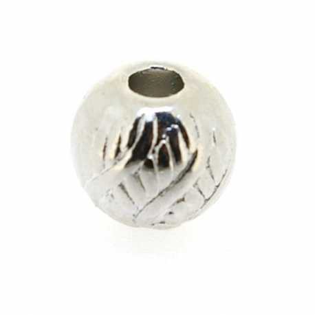 Metalen kraal, rond, zilver, 10 mm, groot rijggat van ca. 3 mm (5 st.)