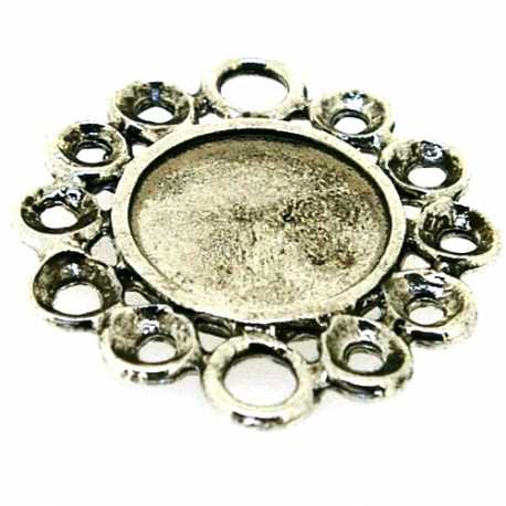 Metaal, tussenstuk voor cabochon/plaksteen, zilver, rond, 30 mm (3 st.)