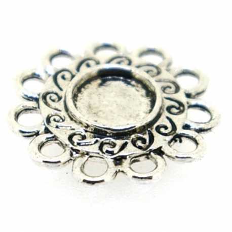 Metaal, tussenstuk voor cabochon/plaksteen, zilver, rond, 18 mm (3 st.)