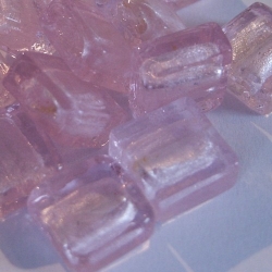 Glaskraal, vierkant (plat), zilverfolie, roze, 12x12 mm (5 st.)