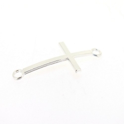 Metaal, tussenstuk, zilver, kruis, gebogen, 43 mm (3 st.)