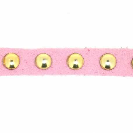 Veter met goudkleurige studs, 6 mm, roze (1 meter)