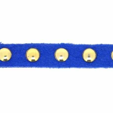 Veter met goudkleurige studs, 6 mm, blauw (1 meter)