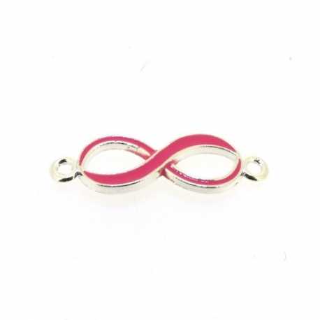 Metaal, tussenstuk, zilver, emaille, fuchsia, infinity teken, gebogen, 33 mm (3 st.)