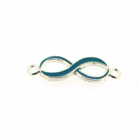 Metaal, tussenstuk, zilver, emaille, petrol, infinity teken, gebogen, 33 mm (3 st.)