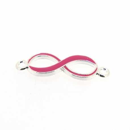 Metaal, tussenstuk, zilver, emaille, fuchsia, infinity teken, gebogen, 33 mm (3 st.)