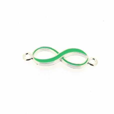 Metaal, tussenstuk, zilver, emaille, groen, infinity teken, gebogen, 33 mm (3 st.)