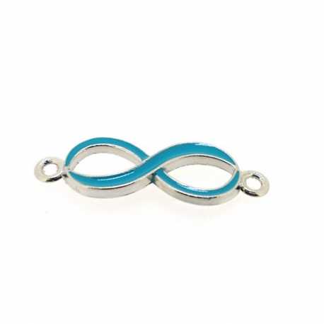 Metaal, tussenstuk, zilver, emaille, turquoise, infinity teken, gebogen, 33 mm (3 st.)