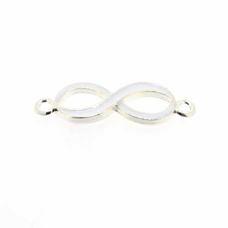 Metaal, tussenstuk, zilver, emaille, wit, infinity teken, gebogen, 33 mm (3 st.)