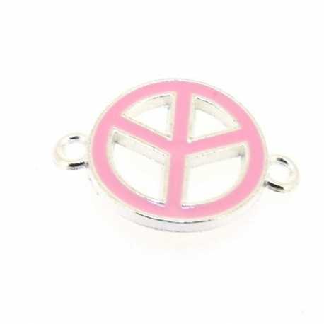 Metaal, tussenstuk, zilver, emaille, roze, Peace teken, gebogen, 25 mm (3 st.)