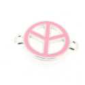 Metaal, tussenstuk, zilver, emaille, roze, Peace teken, gebogen, 25 mm (3 st.)