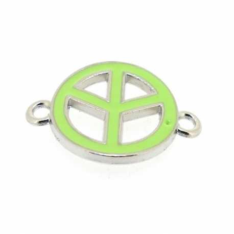 Metaal, tussenstuk, zilver, emaille, groen, Peace teken, gebogen, 25 mm (3 st.)