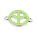 Metaal, tussenstuk, zilver, emaille, groen, Peace teken, gebogen, 25 mm (3 st.)