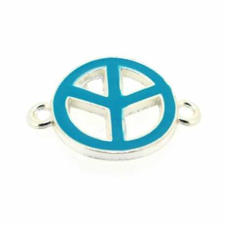 Metaal, tussenstuk, zilver, emaille, lichtblauw, Peace teken, gebogen, 25 mm (3 st.)