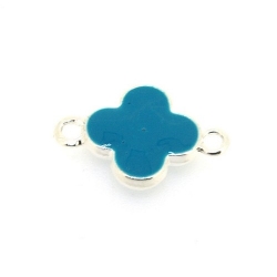 Metaal, tussenstuk, zilver, emaille (beide zijden), turquoise, bloem, 21 mm (3 st.)