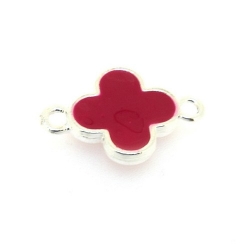 Metaal, tussenstuk, zilver, emaille (beide zijden), fuchsia, bloem, 21 mm (3 st.)