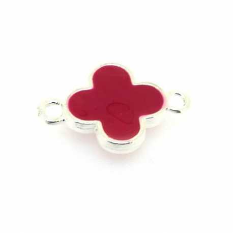Metaal, tussenstuk, zilver, emaille (beide zijden), fuchsia, bloem, 21 mm (3 st.)