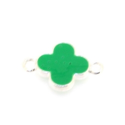 Metaal, tussenstuk, zilver, emaille (beide zijden), groen, bloem, 21 mm (3 st.)