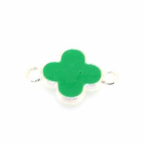 Metaal, tussenstuk, zilver, emaille (beide zijden), groen, bloem, 21 mm (3 st.)