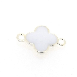 Metaal, tussenstuk, zilver, emaille (beide zijden), wit, bloem, 21 mm (3 st.)