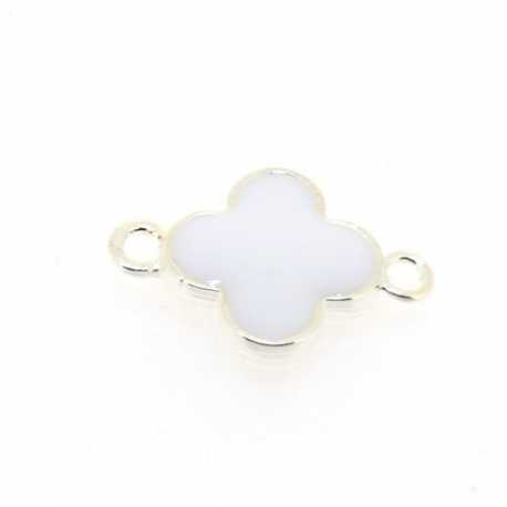 Metaal, tussenstuk, zilver, emaille (beide zijden), wit, bloem, 21 mm (3 st.)