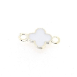 Metaal, tussenstuk, zilver, emaille (beide zijden), wit, bloem, 18 mm (3 st.)